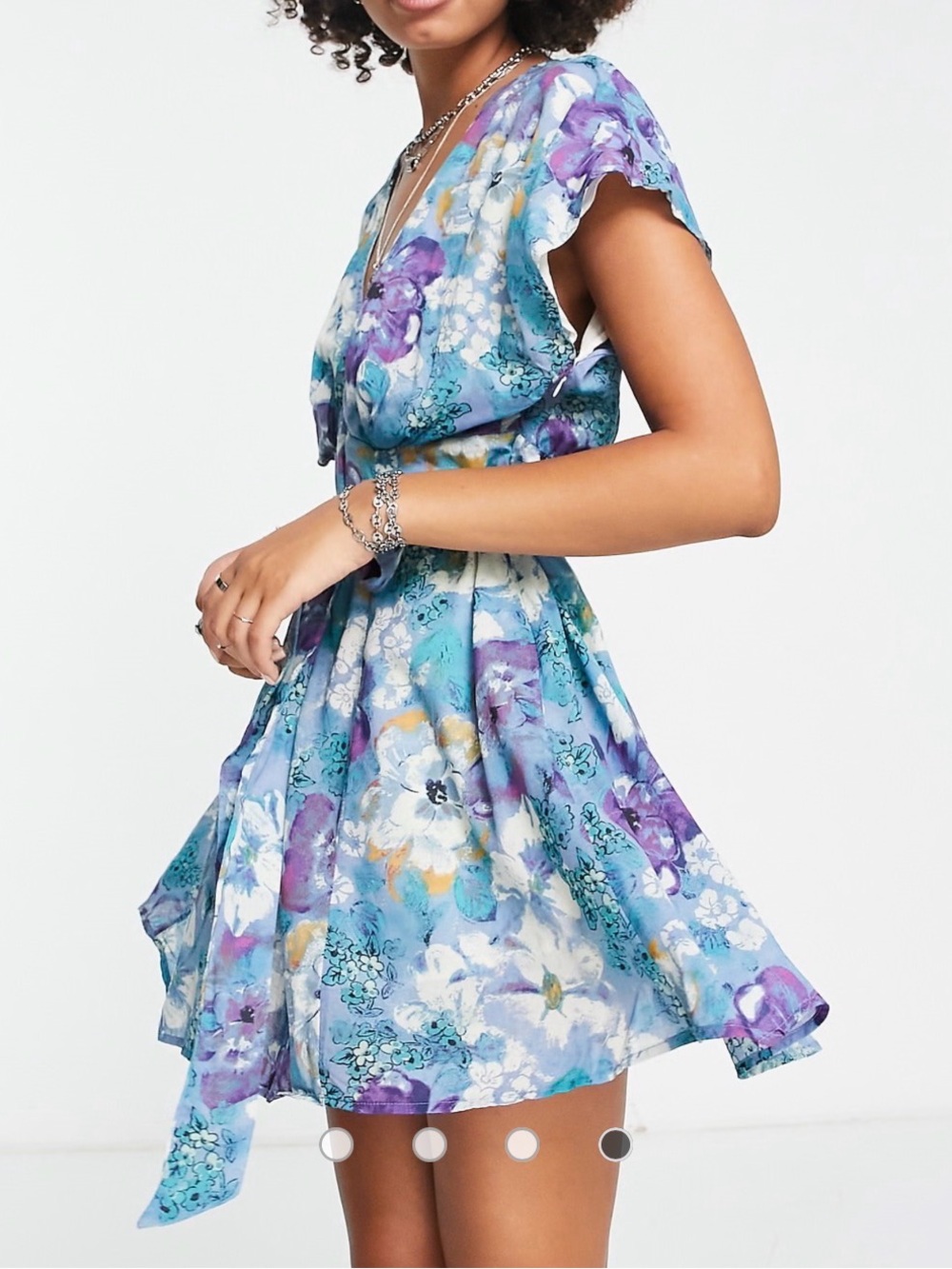 Free People Freddy Tie Waist Blue Floral Mini Dress Small ** Missing Tie